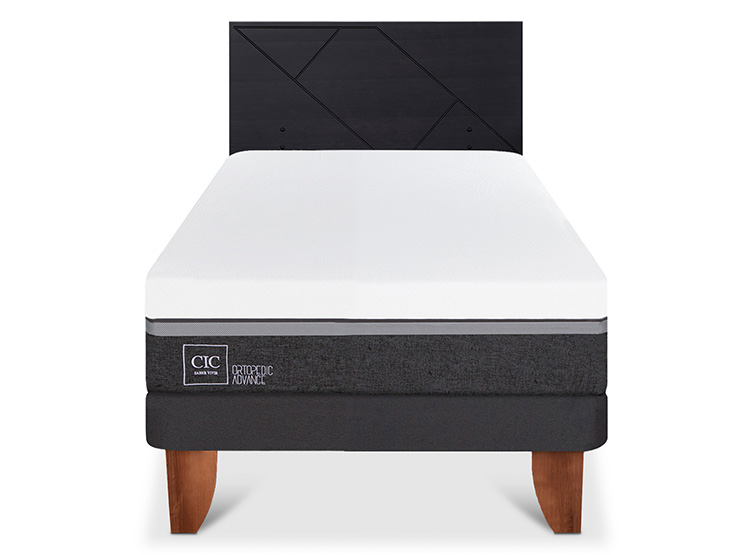 JUEGO DE DORMITORIO CIC CAMA EUROPEA ORTOPEDIC ADVANCE 1.5 PLAZAS + RESPALDO VILLARRICA NEGRO - 1