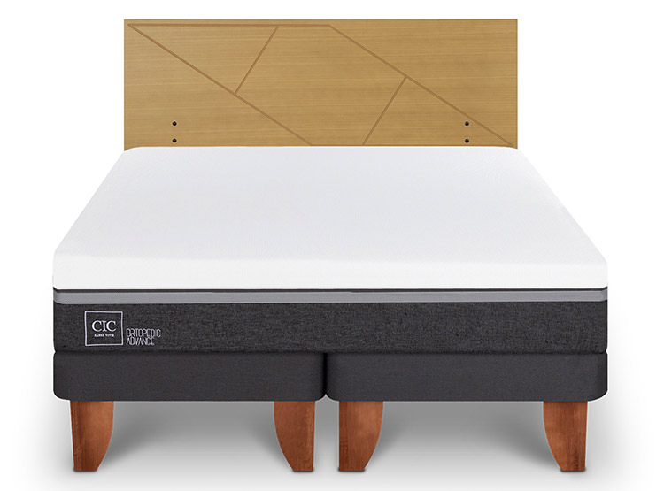 JUEGO DE DORMITORIO CIC CAMA EUROPEA ORTOPEDIC ADVANCE BD 2 PLAZAS + RESPALDO VILLARRICA MOSTAZA - 1