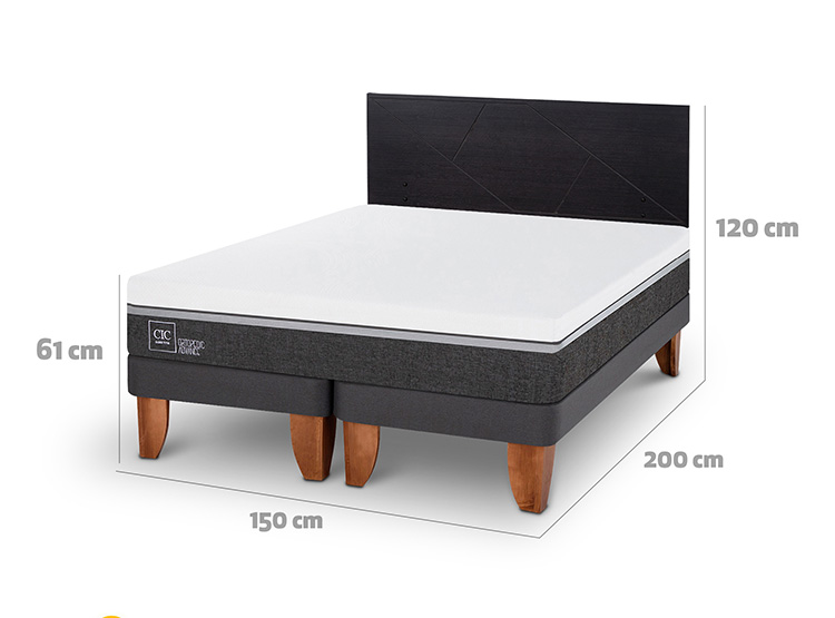 JUEGO DE DORMITORIO CIC CAMA EUROPEA ORTOPEDIC ADVANCE BD 2 PLAZAS + RESPALDO VILLARRICA NEGRO - 3