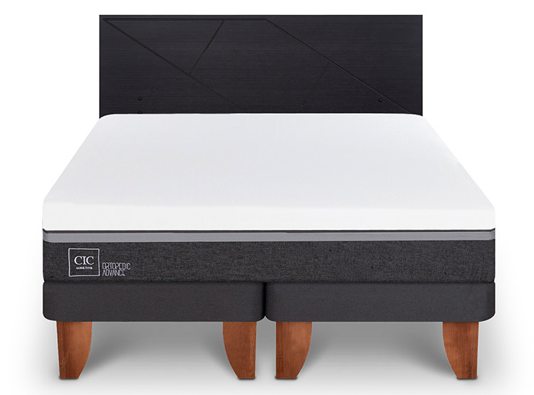 JUEGO DE DORMITORIO CIC CAMA EUROPEA ORTOPEDIC ADVANCE BD 2 PLAZAS + RESPALDO VILLARRICA NEGRO - 1