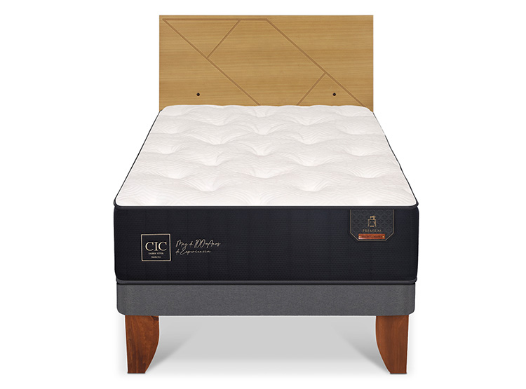 JUEGO DE DORMITORIO CIC CAMA EUROPEA PREMIUM 1.5 PLAZAS + RESPALDO VILLARRICA MOSTAZA - 1