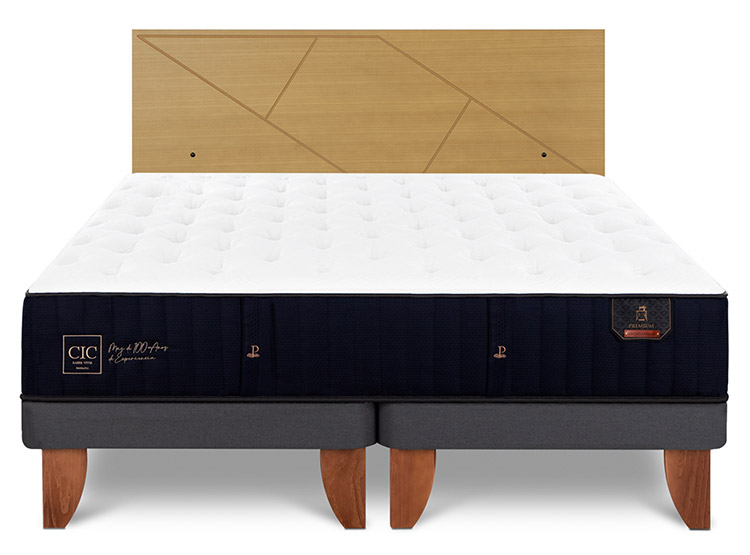 JUEGO DE DORMITORIO CIC CAMA EUROPEA PREMIUM BD 2 PLAZAS + RESPALDO VILLARRICA MOSTAZA - 1