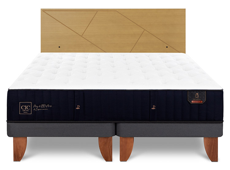 JUEGO DE DORMITORIO CIC CAMA EUROPEA PREMIUM KING + RESPALDO VILLARRICA MOSTAZA - 1