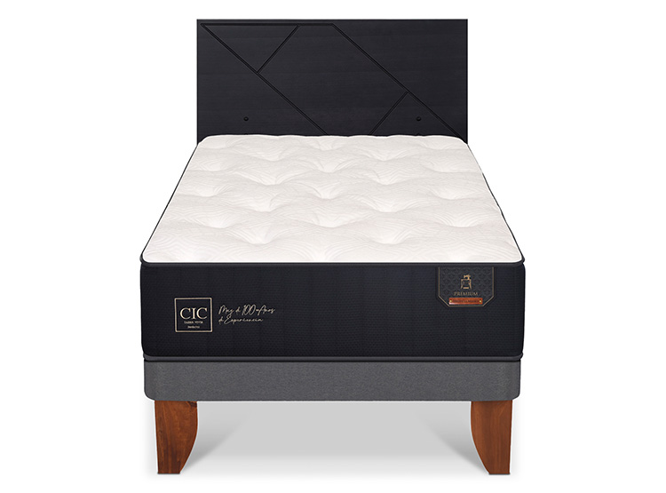 JUEGO DE DORMITORIO CIC CAMA EUROPEA PREMIUM 1.5 PLAZAS + RESPALDO VILLARRICA NEGRO - 1