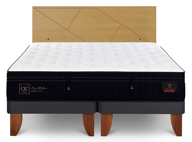 JUEGO DE DORMITORIO CIC CAMA EUROPEA PREMIUM SUPER BD 2 PLAZAS + RESPALDO VILLARRICA MOSTAZA - 1