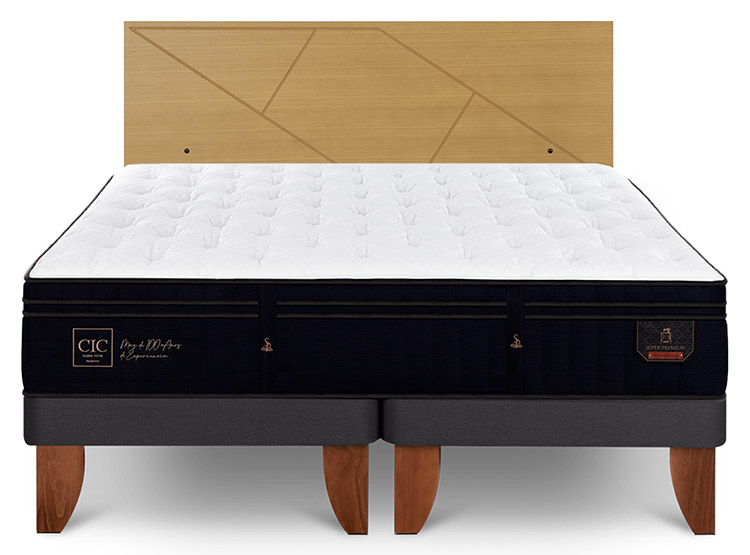 JUEGO DE DORMITORIO CIC CAMA EUROPEA PREMIUM SÚPER KING + RESPALDO VILLARRICA MOSTAZA - 1