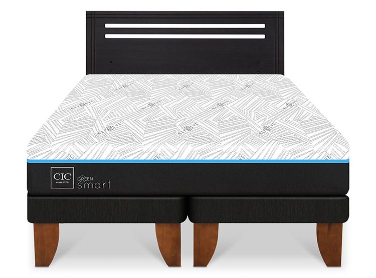 JUEGO DE DORMITORIO CIC CAMA EUROPEA GREEN SMART BD 2 PLAZAS + RESPALDO MUNICH NEGRO - 1