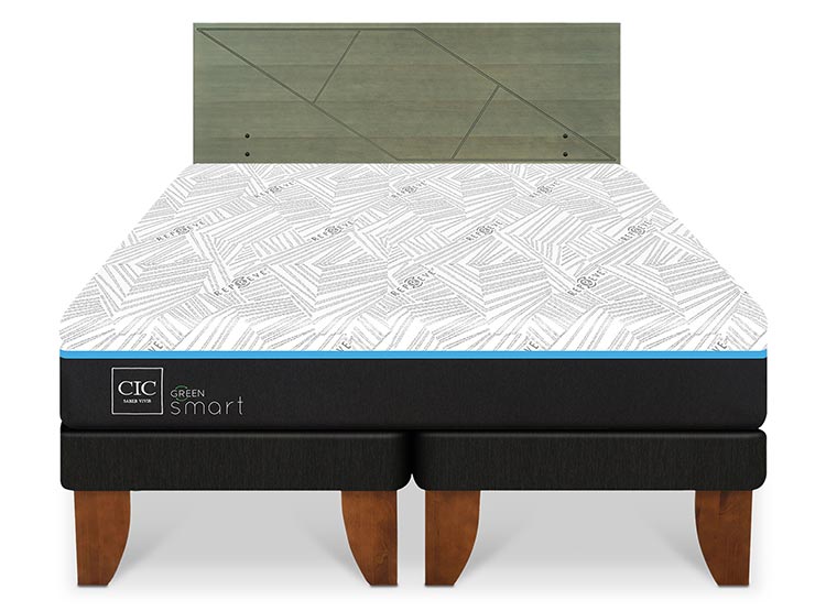 JUEGO DE DORMITORIO CIC CAMA EUROPEA GREEN SMART KING + RESPALDO VILLARRICA OLIVO - 1