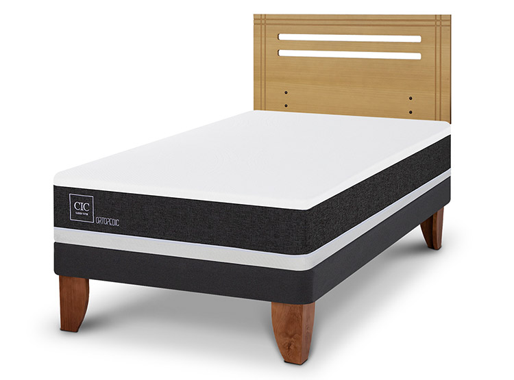 JUEGO DE DORMITORIO CIC CAMA EUROPEA ORTOPEDIC 1.5 PLAZAS + RESPALDO MUNICH MOSTAZA - 2