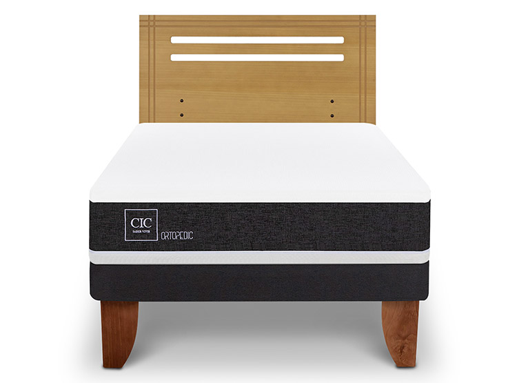 JUEGO DE DORMITORIO CIC CAMA EUROPEA ORTOPEDIC 1.5 PLAZAS + RESPALDO MUNICH MOSTAZA - 1