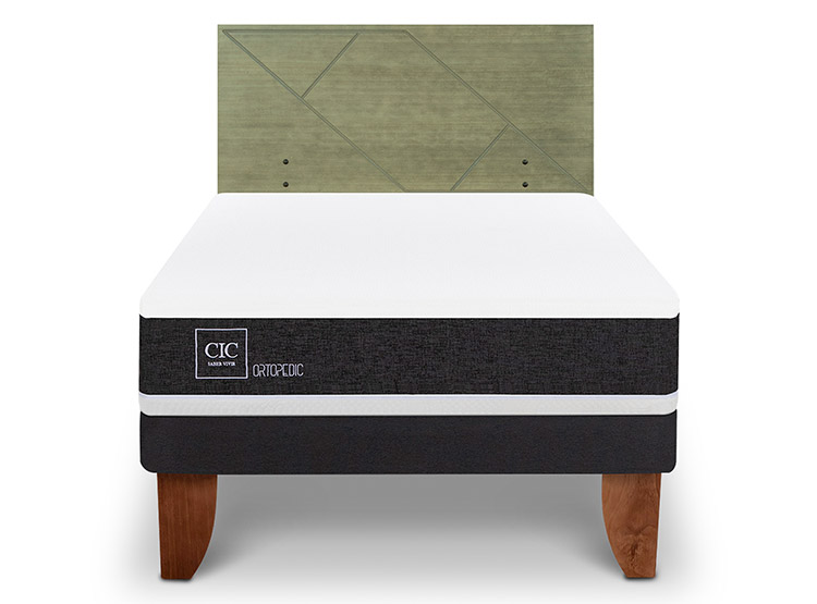 JUEGO DE DORMITORIO CIC CAMA EUROPEA ORTOPEDIC 1.5 PLAZAS + RESPALDO VILLARRICA OLIVO - 1