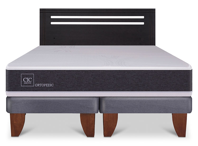 JUEGO DE DORMITORIO CIC CAMA EUROPEA ORTOPEDIC BD 2 PLAZAS + RESPALDO MUNICH NEGRO - 1