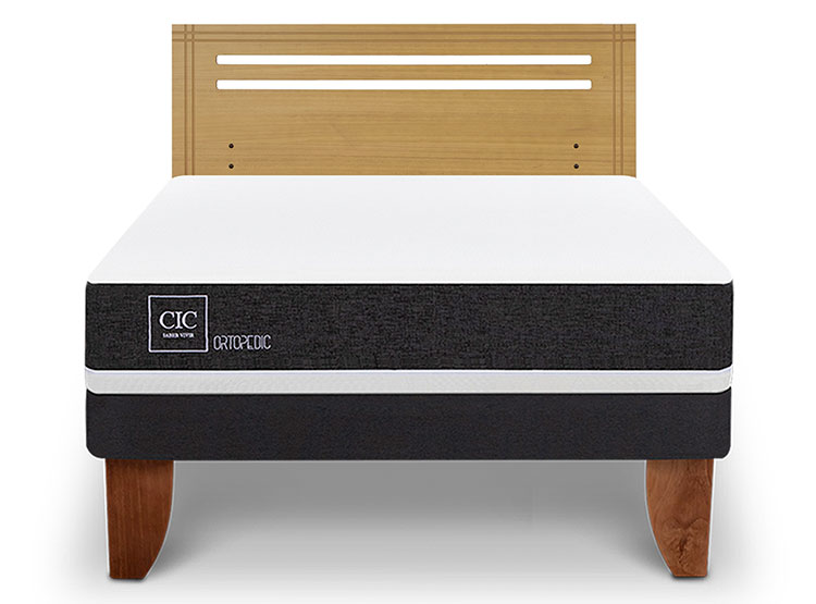 JUEGO DE DORMITORIO CIC CAMA EUROPEA ORTOPEDIC BN 2 PLAZAS + RESPALDO MUNICH MOSTAZA - 1