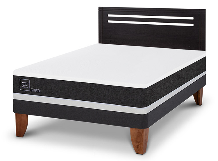 JUEGO DE DORMITORIO CIC CAMA EUROPEA ORTOPEDIC BN 2 PLAZAS + RESPALDO MUNICH NEGRO - 2