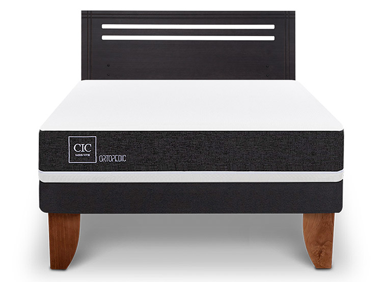 JUEGO DE DORMITORIO CIC CAMA EUROPEA ORTOPEDIC BN 2 PLAZAS + RESPALDO MUNICH NEGRO - 1
