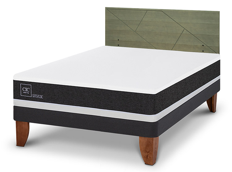 JUEGO DE DORMITORIO CIC CAMA EUROPEA ORTOPEDIC BN 2 PLAZAS + RESPALDO VILLARRICA OLIVO - 2