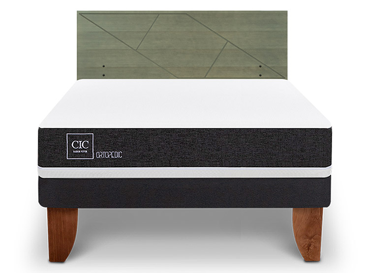 JUEGO DE DORMITORIO CIC CAMA EUROPEA ORTOPEDIC BN 2 PLAZAS + RESPALDO VILLARRICA OLIVO - 1