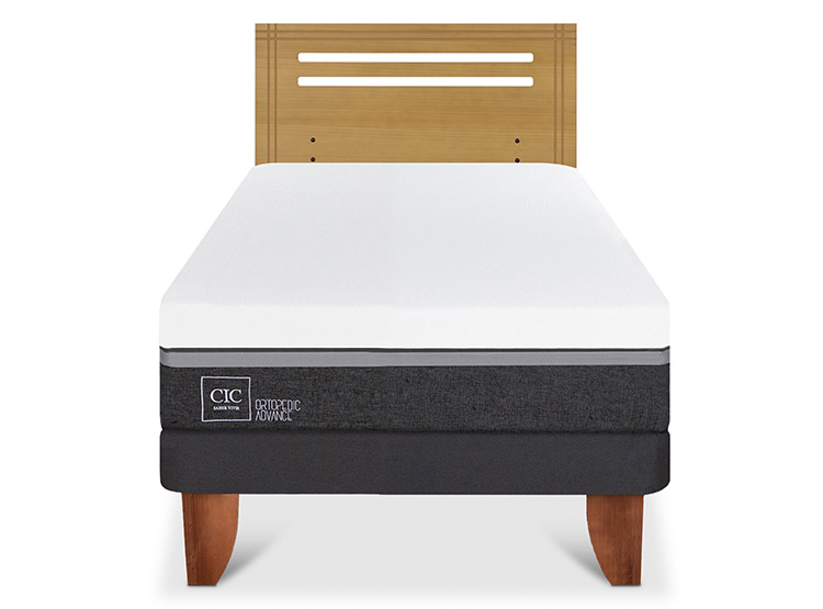 JUEGO DE DORMITORIO CIC CAMA EUROPEA ORTOPEDIC ADVANCE 1.5 PLAZAS + RESPALDO MUNICH MOSTAZA - 1