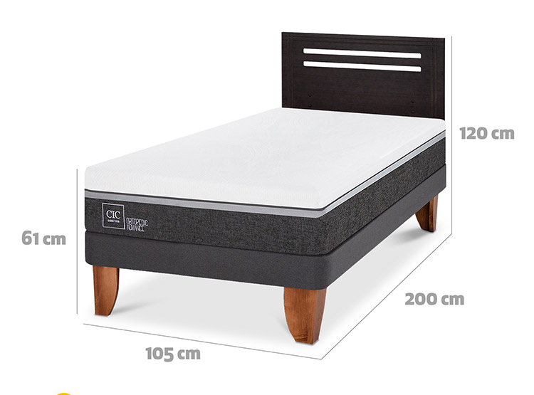 JUEGO DE DORMITORIO CIC CAMA EUROPEA ORTOPEDIC ADVANCE 1.5 PLAZAS + RESPALDO MUNICH NEGRO - 3