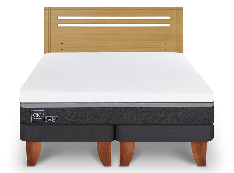 JUEGO DE DORMITORIO CIC CAMA EUROPEA ORTOPEDIC ADVANCE BD 2 PLAZAS + RESPALDO MUNICH MOSTAZA - 1