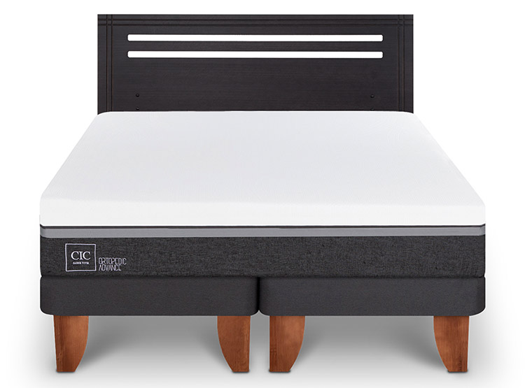 JUEGO DE DORMITORIO CIC CAMA EUROPEA ORTOPEDIC ADVANCE BD 2 PLAZAS + RESPALDO MUNICH NEGRO - 1