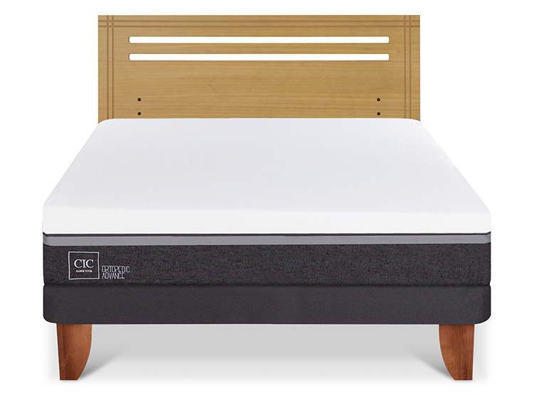 JUEGO DE DORMITORIO CIC CAMA EUROPEA ORTOPEDIC ADVANCE BN 2 PLAZAS + RESPALDO MUNICH MOSTAZA - 1