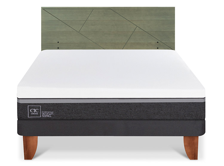 JUEGO DE DORMITORIO CIC CAMA EUROPEA ORTOPEDIC ADVANCE BN 2 PLAZAS + RESPALDO VILLARRICA OLIVO - 1