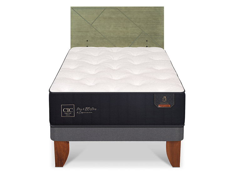 JUEGO DE DORMITORIO CIC CAMA EUROPEA PREMIUM 1.5 PLAZAS + RESPALDO VILLARRICA OLIVO - 1