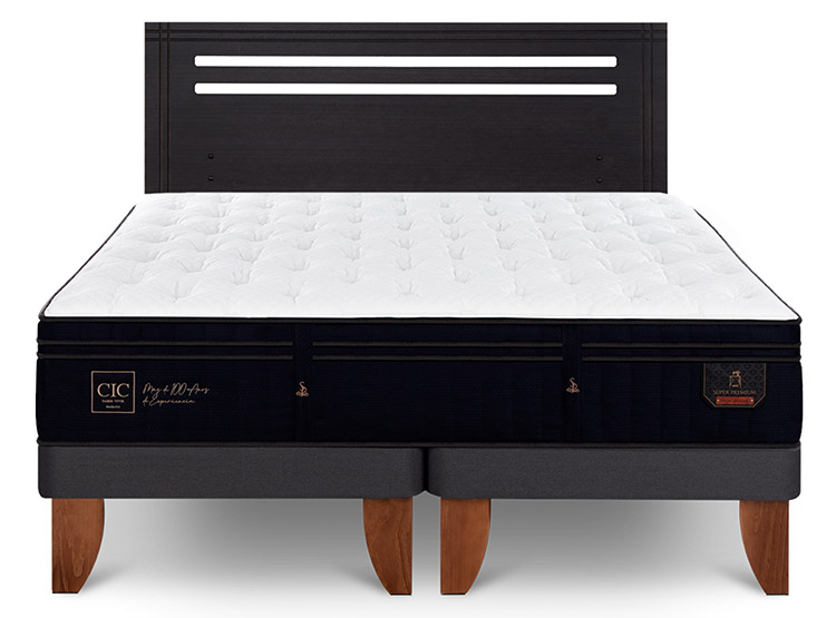 JUEGO DE DORMITORIO CIC CAMA EUROPEA SUPER PREMIUM BD 2 PLAZAS + RESPALDO MUNICH NEGRO - 1