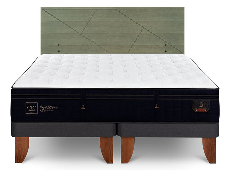 JUEGO DE DORMITORIO CIC CAMA EUROPEA SUPER PREMIUM BD 2 PLAZAS + RESPALDO VILLARRICA OLIVO - 1