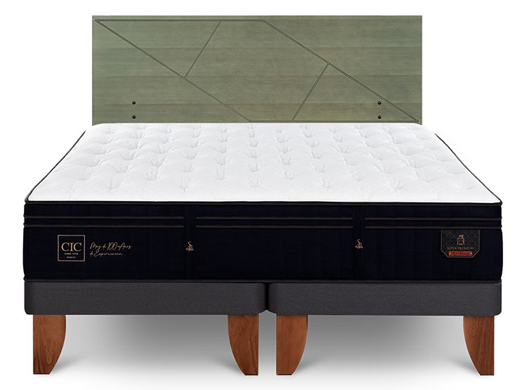 JUEGO DE DORMITORIO CIC CAMA EUROPEA SUPER PREMIUM KING + RESPALDO VILLARRICA OLIVO - 1