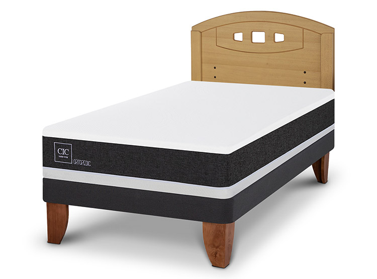 JUEGO DE DORMITORIO CIC CAMA EUROPEA ORTOPEDIC 1.5 PLAZAS + RESPALDO GALES MOSTAZA - 2