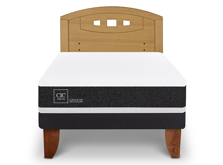 JUEGO DE DORMITORIO CIC CAMA EUROPEA ORTOPEDIC 1.5 PLAZAS + RESPALDO GALES MOSTAZA - 1