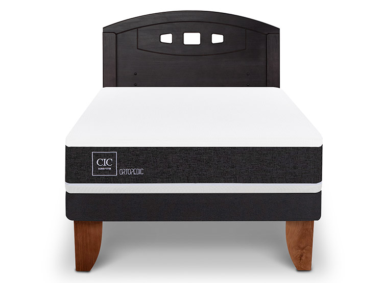JUEGO DE DORMITORIO CIC CAMA EUROPEA ORTOPEDIC 1.5 PLAZAS + RESPALDO GALES NEGRO - 1