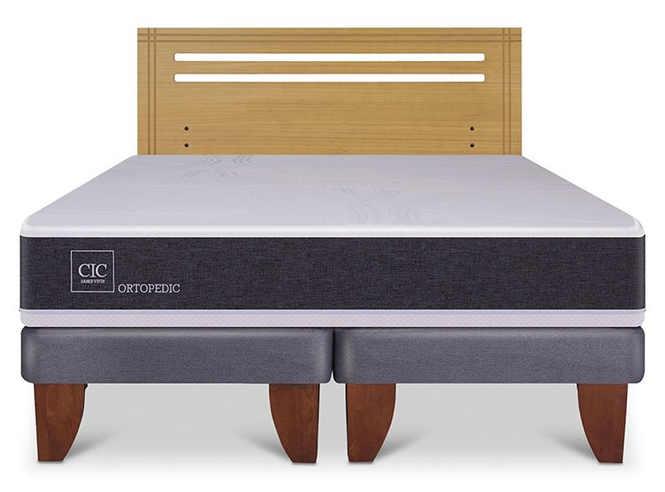 JUEGO DE DORMITORIO CIC CAMA EUROPEA ORTOPEDIC BD 2 PLAZAS + RESPALDO GALES MOSTAZA - 1