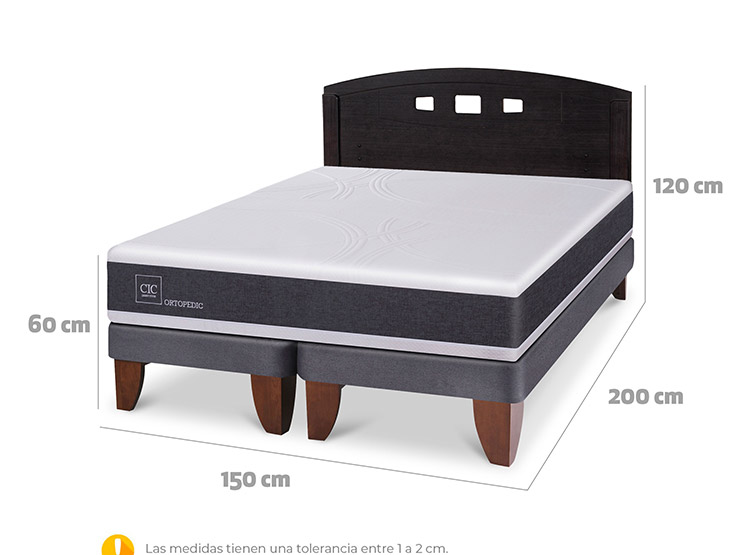 JUEGO DE DORMITORIO CIC CAMA EUROPEA ORTOPEDIC BD 2 PLAZAS + RESPALDO GALES NEGRO - 3