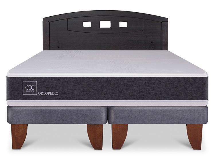 JUEGO DE DORMITORIO CIC CAMA EUROPEA ORTOPEDIC BD 2 PLAZAS + RESPALDO GALES NEGRO - 1