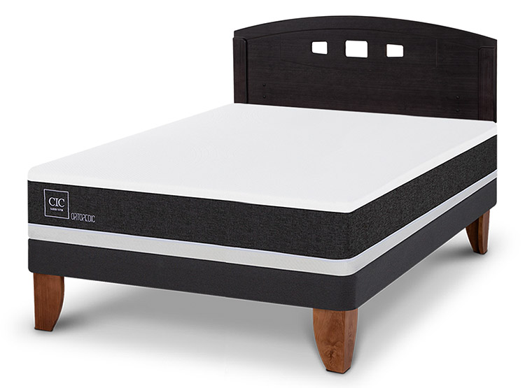 JUEGO DE DORMITORIO CIC CAMA EUROPEA ORTOPEDIC BN 2 PLAZAS + RESPALDO GALES NEGRO - 2