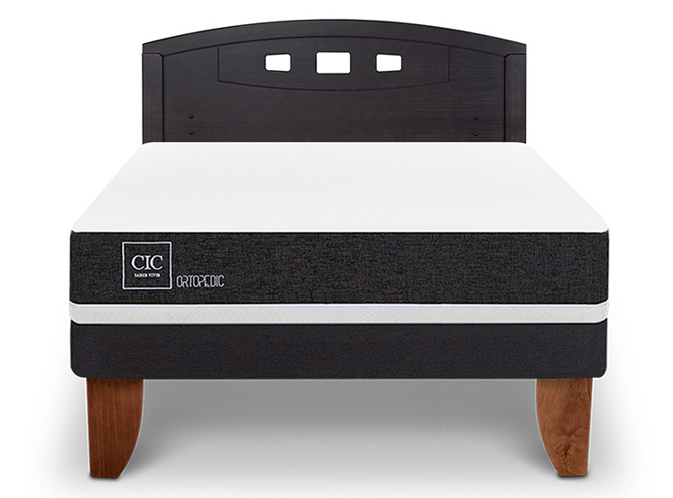 JUEGO DE DORMITORIO CIC CAMA EUROPEA ORTOPEDIC BN 2 PLAZAS + RESPALDO GALES NEGRO - 1