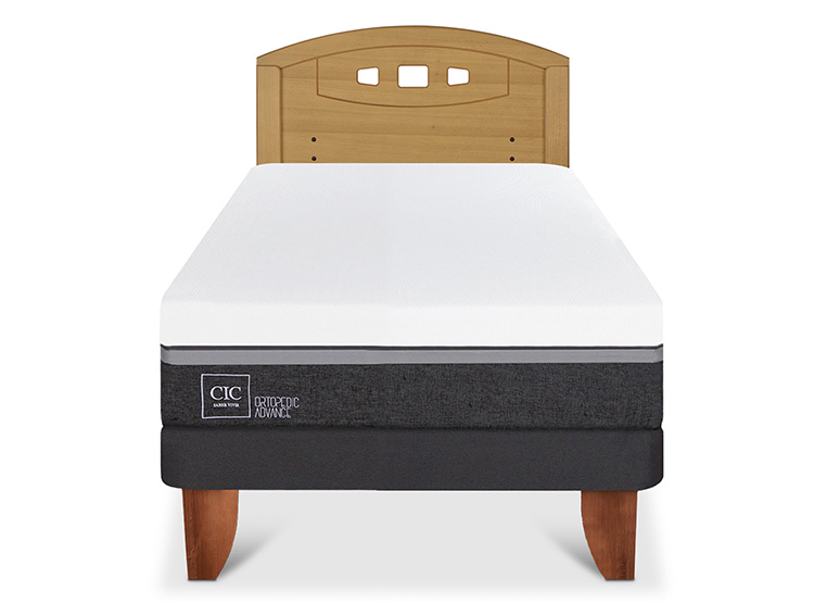 JUEGO DE DORMITORIO CIC CAMA EUROPEA ORTOPEDIC ADVANCE 1.5 PLAZAS + RESPALDO GALES MOSTAZA - 1