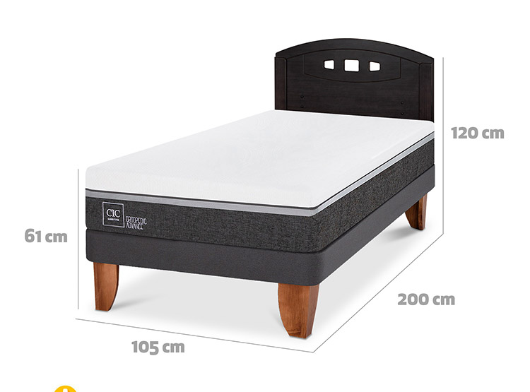 JUEGO DE DORMITORIO CIC CAMA EUROPEA ORTOPEDIC ADVANCE 1.5 PLAZAS + RESPALDO GALES NEGRO - 3