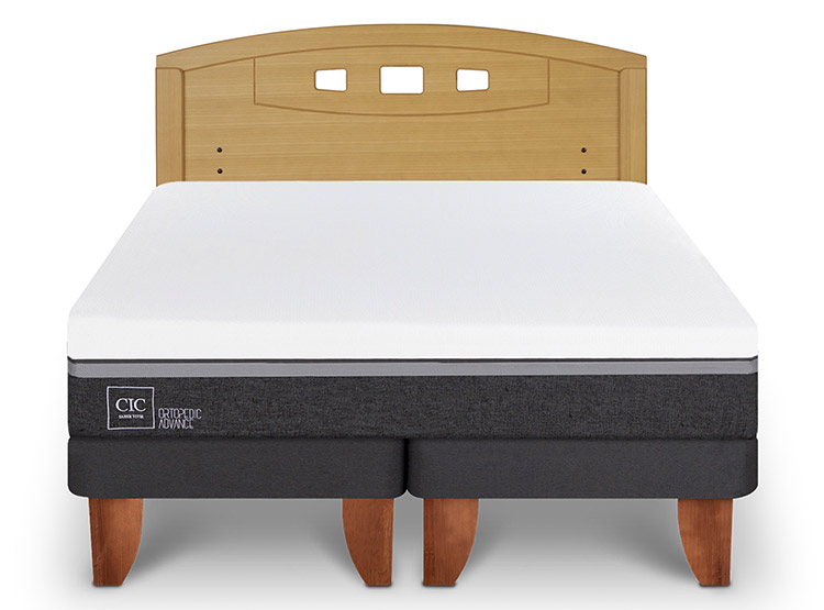 JUEGO DE DORMITORIO CIC CAMA EUROPEA ORTOPEDIC ADVANCE BD 2 PLAZAS + RESPALDO GALES MOSTAZA - 1