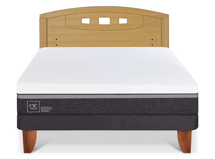 JUEGO DE DORMITORIO CIC CAMA EUROPEA ORTOPEDIC ADVANCE BN 2 PLAZAS + RESPALDO GALES MOSTAZA - 1