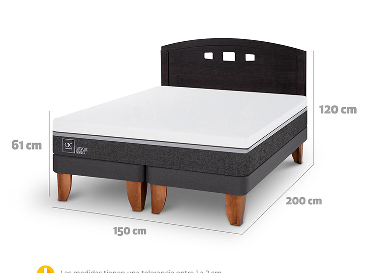 JUEGO DE DORMITORIO CIC CAMA EUROPEA ORTOPEDIC ADVANCE BD 2 PLAZAS + RESPALDO GALES NEGRO - 3