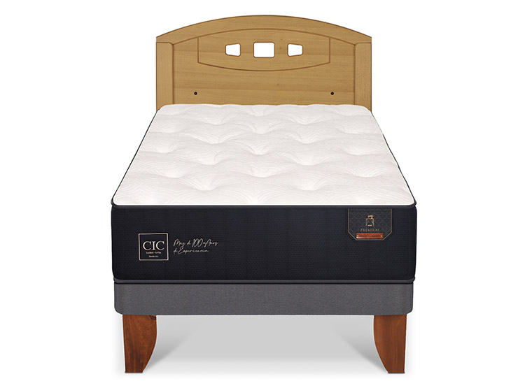 JUEGO DE DORMITORIO CIC CAMA EUROPEA PREMIUM 1.5 PLAZAS + RESPALDO GALES MOSTAZA - 1