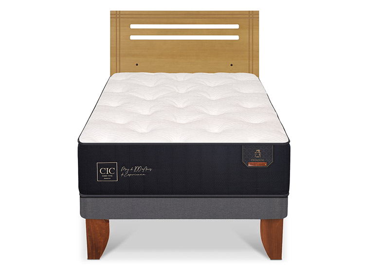 JUEGO DE DORMITORIO CIC CAMA EUROPEA PREMIUM 1.5 PLAZAS + RESPALDO MUNICH MOSTAZA - 1