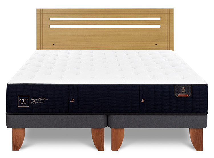 JUEGO DE DORMITORIO CIC CAMA EUROPEA PREMIUM BD 2 PLAZAS + RESPALDO MUNICH MOSTAZA - 1