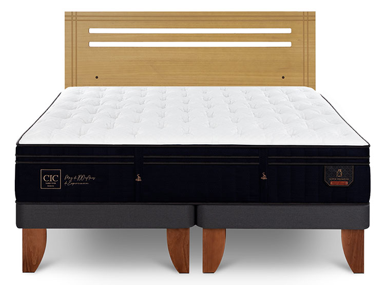 JUEGO DE DORMITORIO CIC CAMA EUROPEA SUPER PREMIUM BD 2 PLAZAS + RESPALDO MUNICH MOSTAZA - 1