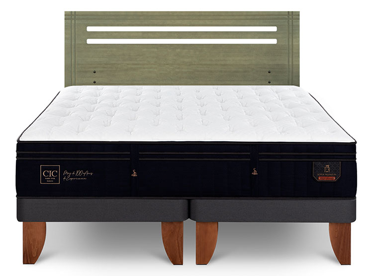 JUEGO DE DORMITORIO CIC CAMA EUROPEA SUPER PREMIUM BD 2 PLAZAS + RESPALDO MUNICH OLIVO - 1