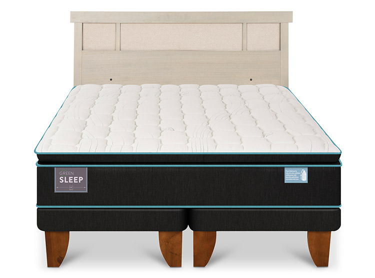 JUEGO DE DORMITORIO CIC CAMA EUROPEA GREEN SLEEP BD 2 PLAZAS + RESPALDO DUBLIN ALPINO - 1